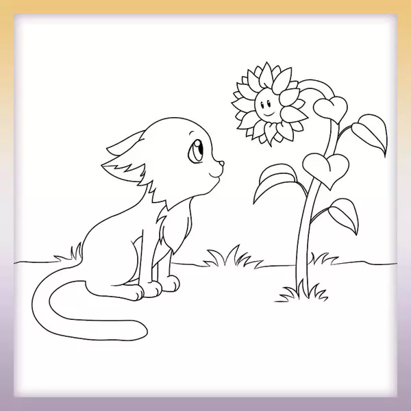 Omaľovánka - mačka s kvetom