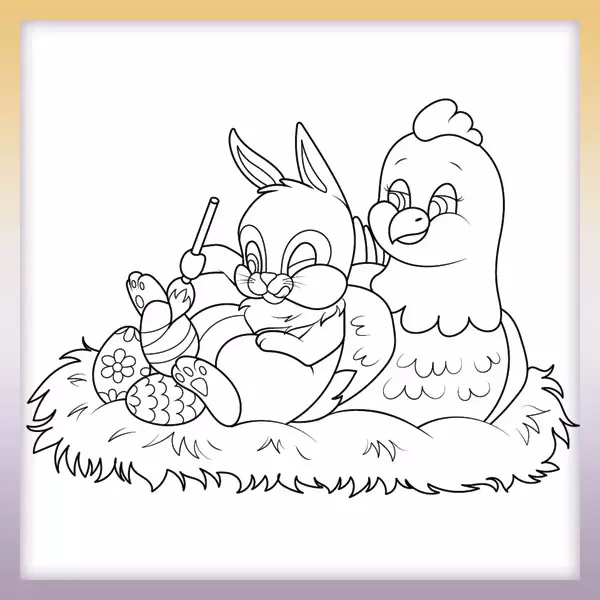 Zajac maľuje vajíčka - Online Omaľovánky