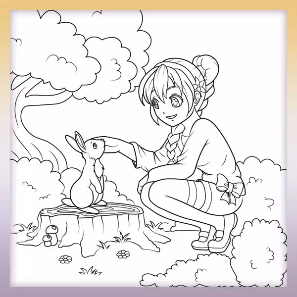Dievča so zajacom - Online Omaľovánky