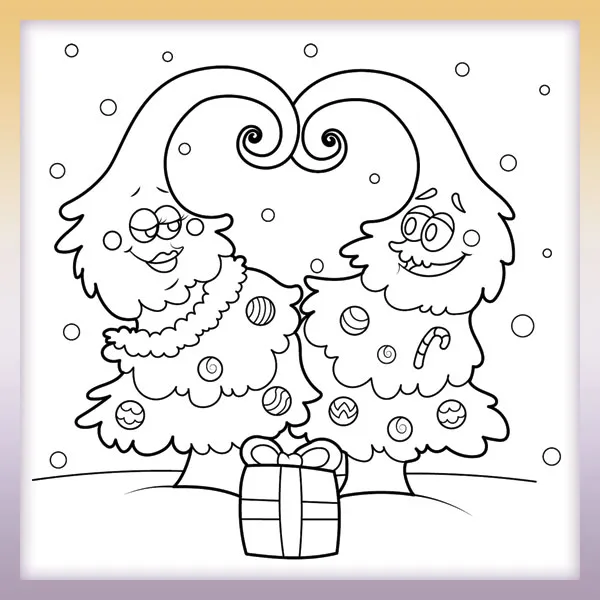 Zaľúbené vianočné stromčeky | Online omaľovánky pre deti