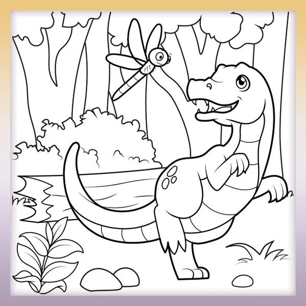 Dinosaurus naháňa vážku | Online omaľovánky pre deti