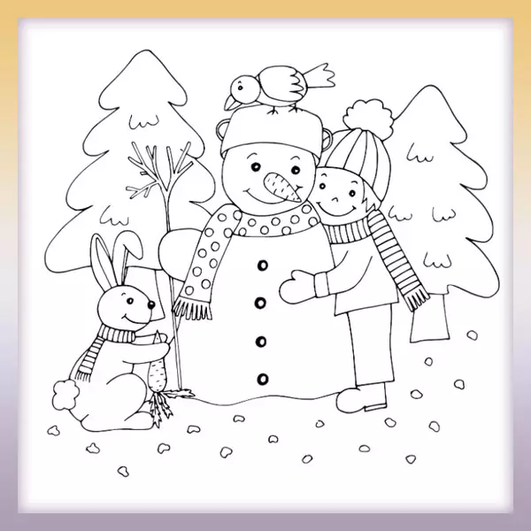 Chlapec so snehuliakom | Online omaľovánka