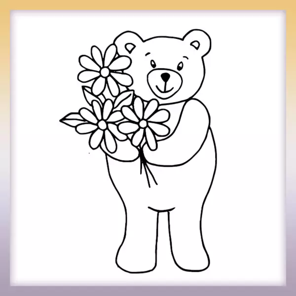 Medvedík s kvietkami | Online omaľovánka
