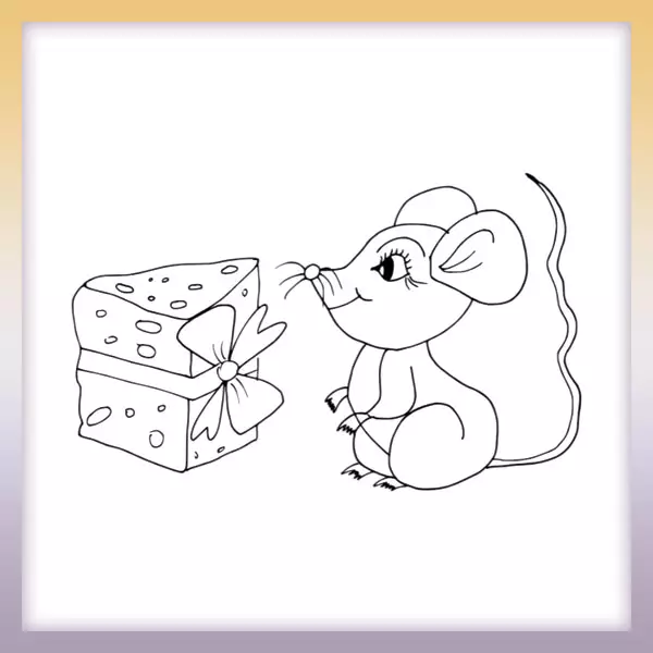 Myška a syr s mašľou | Online omaľovánka