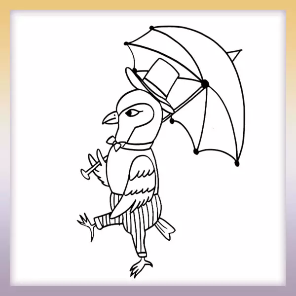 Papagáj s dáždnikom | Online omaľovánka