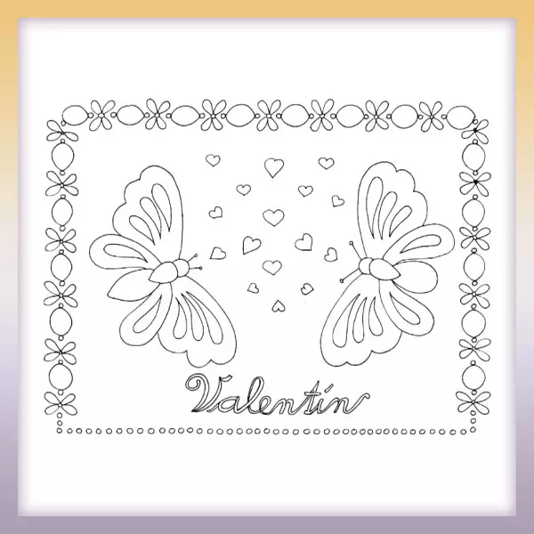 Valentínsky pozdrav s motýľmi | Online omaľovánka