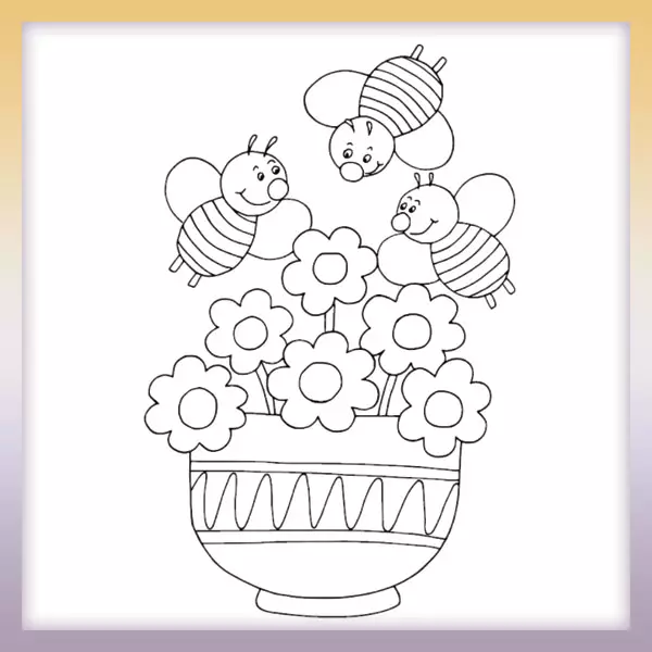 Včely na kvietkoch | Online omaľovánka