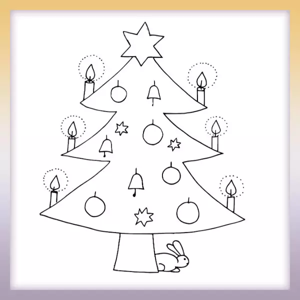 Vianočný strom a zajac | Online omaľovánka