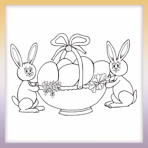 Zajace a kôš s vajíčkami | Online omaľovánka